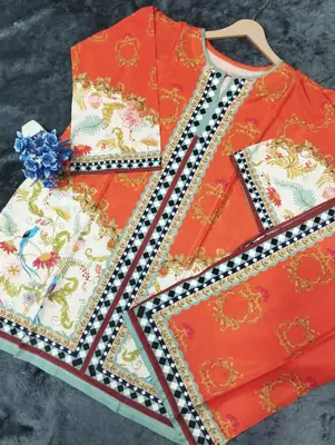 2 Pcs Women's Stitched Swiss Lawn Printed Co-Ord Set thumbnail 6