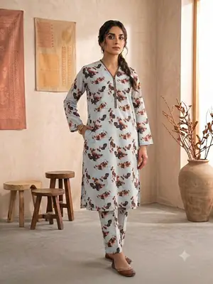 2 Pcs Women's Stitched Lawn Printed Shirt And Trouser thumbnail 3