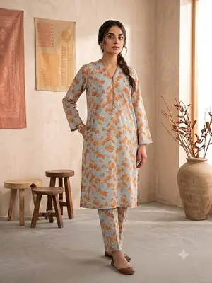 2 Pcs Women's Stitched Lawn Printed Shirt And Trouser thumbnail 3