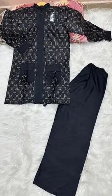2 Pcs Women's Stitched Linen Printed Shirt And Trouser thumbnail 2