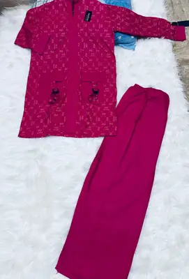 2 Pcs Women's Stitched Linen Printed Shirt And Trouser thumbnail 2