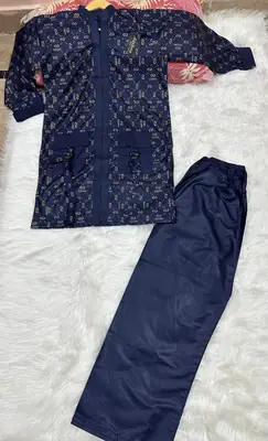 2 Pcs Women's Stitched Linen Printed Shirt And Trouser thumbnail 2