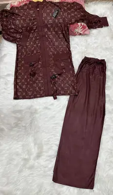 2 Pcs Women's Stitched Linen Printed Shirt And Trouser thumbnail 2