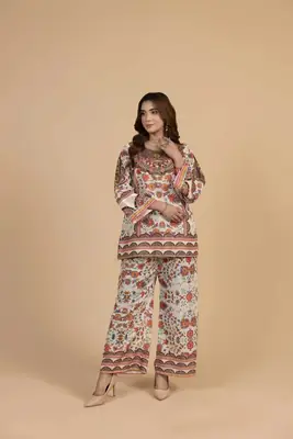 2 Pcs Women's Stitched Swiss Lawn Printed Co-Ord Set