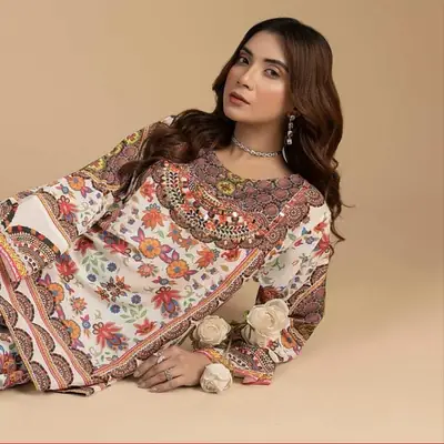 2 Pcs Women's Stitched Swiss Lawn Printed Co-Ord Set thumbnail 2
