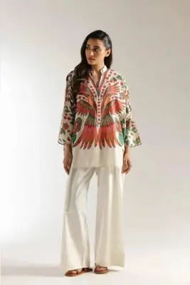 2 Pcs Women's Stitched Swiss Lawn Printed Co-Ord Set