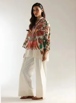 2 Pcs Women's Stitched Swiss Lawn Printed Co-Ord Set thumbnail 2