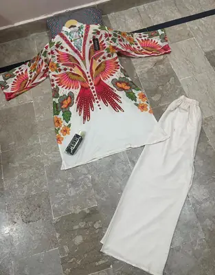 2 Pcs Women's Stitched Swiss Lawn Printed Co-Ord Set thumbnail 3