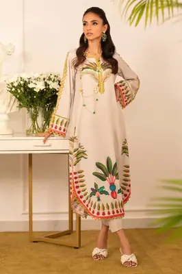 2 Pcs Women's Stitched Swiss Lawn Printed Co-Ord Set