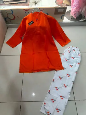 2 Pcs Women's Stitched Cotton Printed Shirt And Trouser thumbnail 2