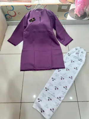 2 Pcs Women's Stitched Cotton Printed Shirt And Trouser thumbnail 2