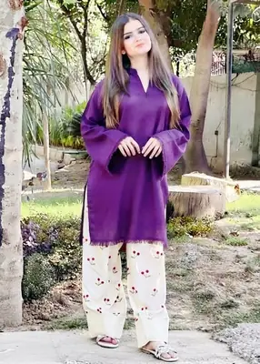 2 Pcs Women's Stitched Cotton Printed Shirt And Trouser thumbnail 3