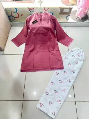 2 Pcs Women's Stitched Cotton Printed Shirt And Trouser thumbnail 2
