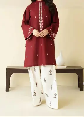 2 Pcs Women's Stitched Chiffon Embroidered Shirt And Trouser