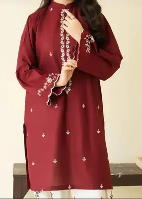 2 Pcs Women's Stitched Chiffon Embroidered Shirt And Trouser thumbnail 4