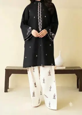 2 Pcs Women's Stitched Chiffon Embroidered Shirt And Trouser