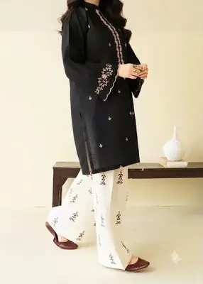 2 Pcs Women's Stitched Chiffon Embroidered Shirt And Trouser thumbnail 5