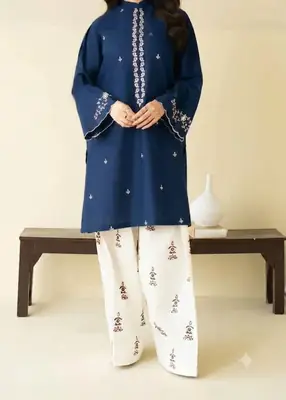 2 Pcs Women's Stitched Chiffon Embroidered Shirt And Trouser