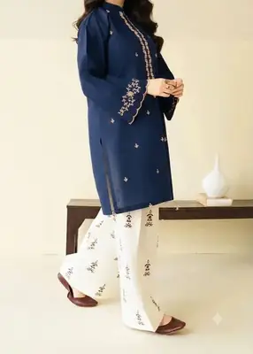 2 Pcs Women's Stitched Chiffon Embroidered Shirt And Trouser thumbnail 2