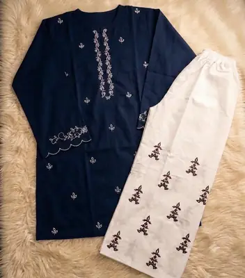 2 Pcs Women's Stitched Chiffon Embroidered Shirt And Trouser thumbnail 6