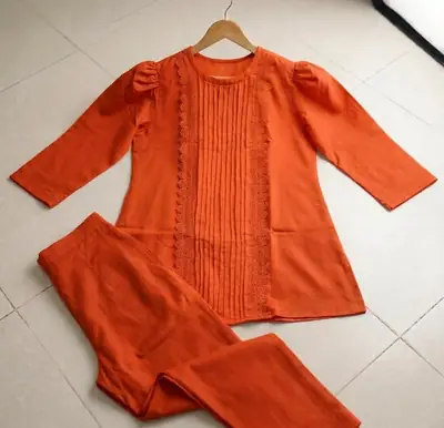 2 Pcs Women's Stitched Georgette Plain Shirt And Trouser thumbnail 2
