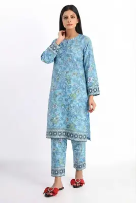 2 Pcs Women's Stitched Lawn Printed Shirt And Trouser thumbnail 3