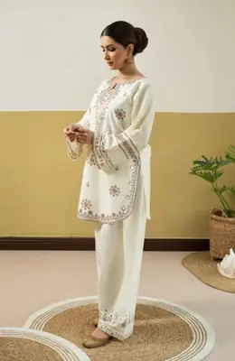 2 Pcs Women's Stitched Cotton Embroidered Shirt And Trouser thumbnail 3