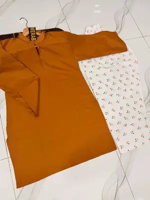 2 Pcs Women's Stitched Cotton Plain Shirt And Trouser thumbnail 3