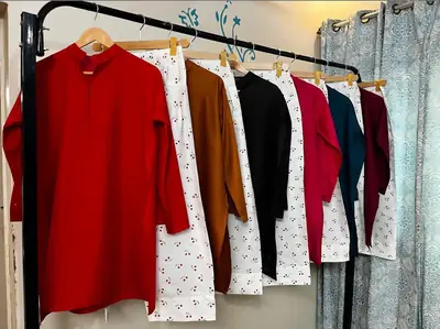 2 Pcs Women's Stitched Cotton Plain Shirt And Trouser thumbnail 3