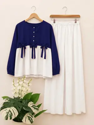 2 Pcs Women's Stitched Cotton Plain Shirt And Trouser thumbnail 2