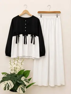 2 Pcs Women's Stitched Cotton Plain Shirt And Trouser thumbnail 3