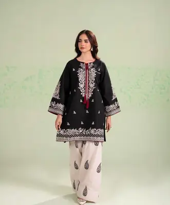 2 Pcs Women's Stitched Cotton Embroidered Shirt And Trouser thumbnail 3