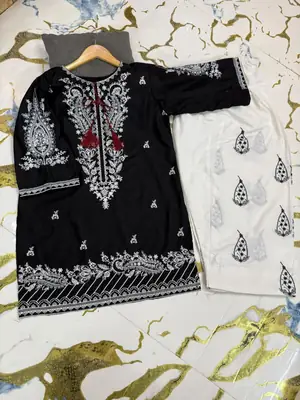 2 Pcs Women's Stitched Cotton Embroidered Shirt And Trouser thumbnail 4