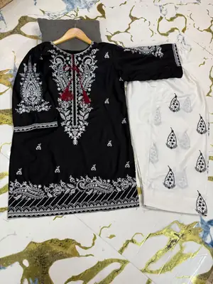 2 Pcs Women's Stitched Cotton Embroidered Shirt And Trouser thumbnail 5