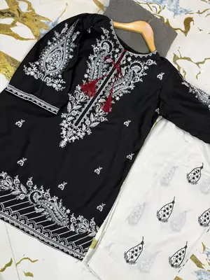 2 Pcs Women's Stitched Cotton Embroidered Shirt And Trouser thumbnail 6