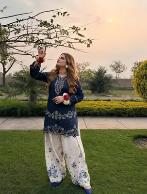 2 Pcs Women's Stitched Cotton Embroidered Shirt And Trouser
