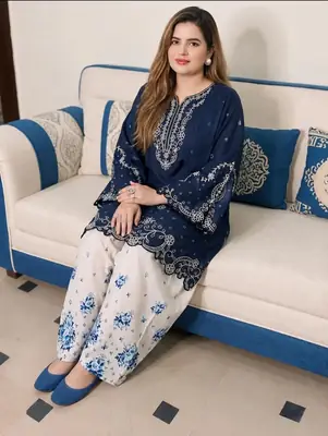2 Pcs Women's Stitched Cotton Embroidered Shirt And Trouser thumbnail 2