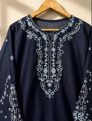 2 Pcs Women's Stitched Cotton Embroidered Shirt And Trouser thumbnail 3