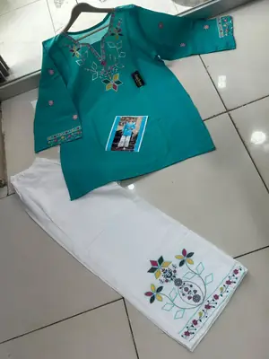 2 Pcs Women's Stitched Cotton Embroidered Shirt And Trouser thumbnail 2