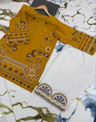 2 Pcs Women's Stitched Cotton Embroidered Shirt And Trouser thumbnail 5