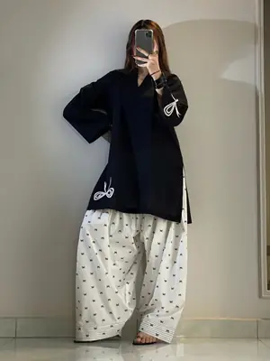 2 Pcs Women's Stitched Cotton Embroidered Shirt And Trouser thumbnail 3