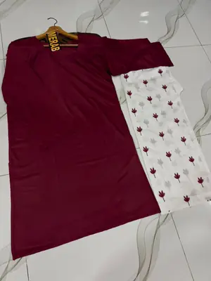 2 Pcs Women's Stitched Linen Embroidered Shirt And Trouser thumbnail 2