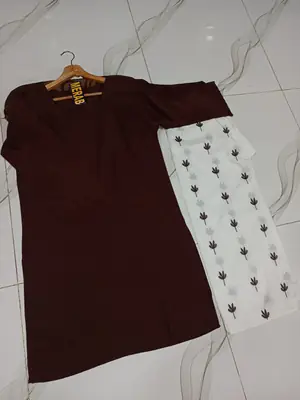 2 Pcs Women's Stitched Linen Embroidered Shirt And Trouser thumbnail 2