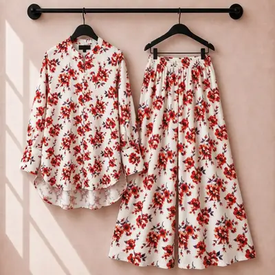 2 Pcs Women's Stitched Swiss Lawn Printed Co-Ord Set thumbnail 3