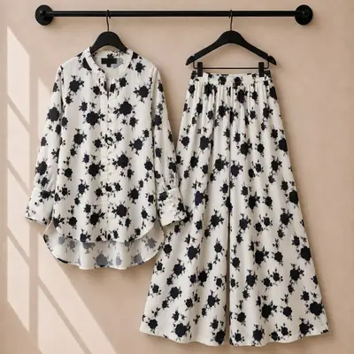 2 Pcs Women's Stitched Swiss Lawn Printed Co-Ord Set thumbnail 3