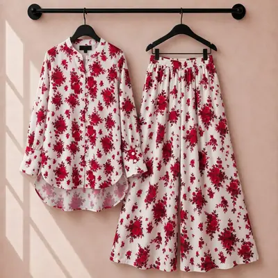 2 Pcs Women's Stitched Swiss Lawn Printed Co-Ord Set