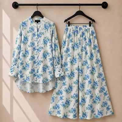 2 Pcs Women's Stitched Swiss Lawn Printed Co-Ord Set thumbnail 3