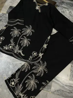 2 Pcs Women's Stitched Cotton Embroidered Shirt And Trouser thumbnail 7