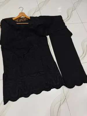 2 Pcs Women's Stitched Cotton Chikankari Embroidered Shirt And Trouser thumbnail 2