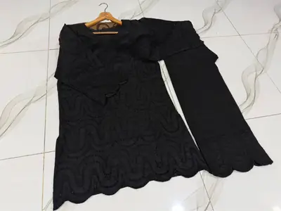2 Pcs Women's Stitched Cotton Chikankari Embroidered Shirt And Trouser thumbnail 3